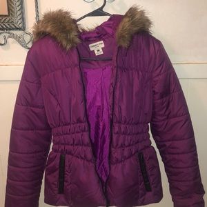 Purple winter jacket.